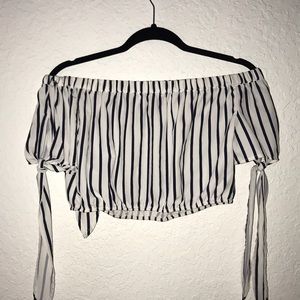 Striped off the shoulder crop top